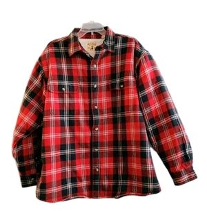 Red Head Sherpa Plaid Shacket Mens Sz L Long Sleeve Red Black Outdoor Jacket
